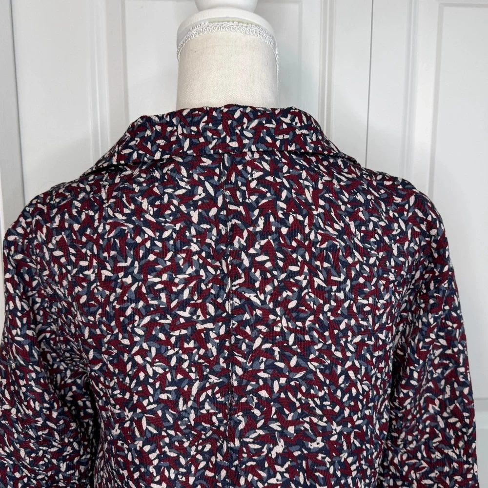 Tory Burch Blue Burgundy White Agate Confetti Tunic Blouse Silk Blend XS Fall